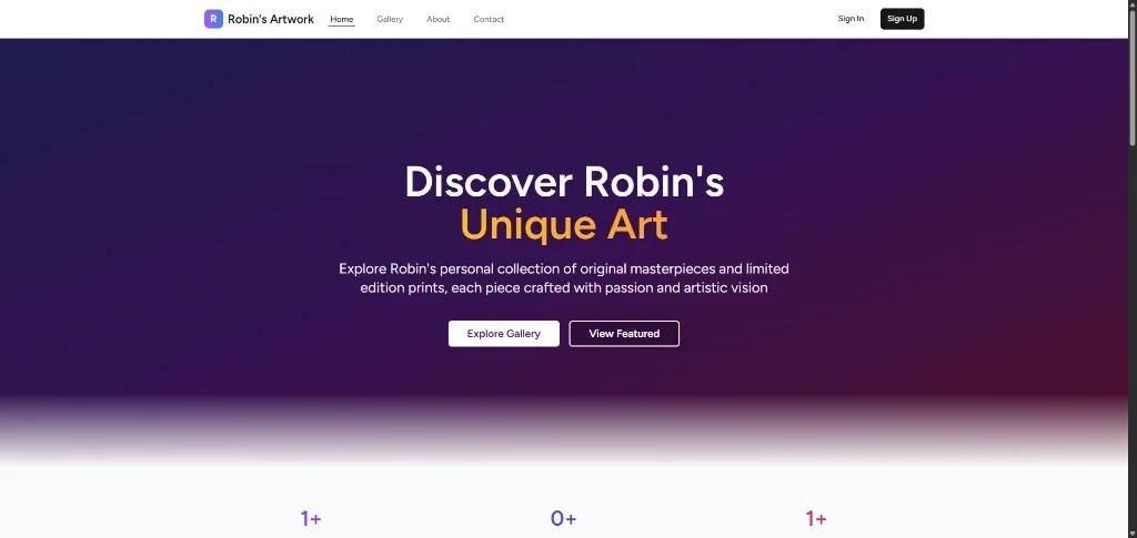 Robin's Artwork — artist portfolio and online store homepage