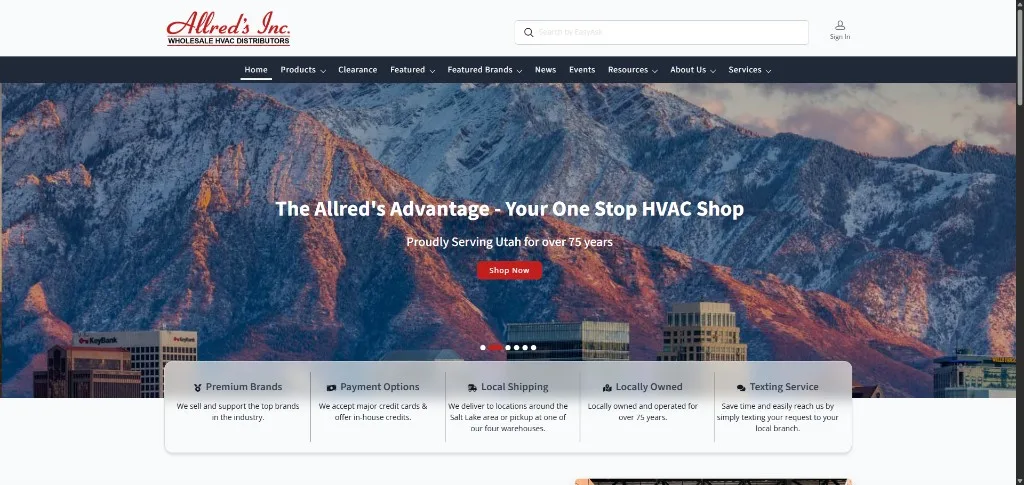 Allred's wholesale HVAC storefront powered by Amplify
